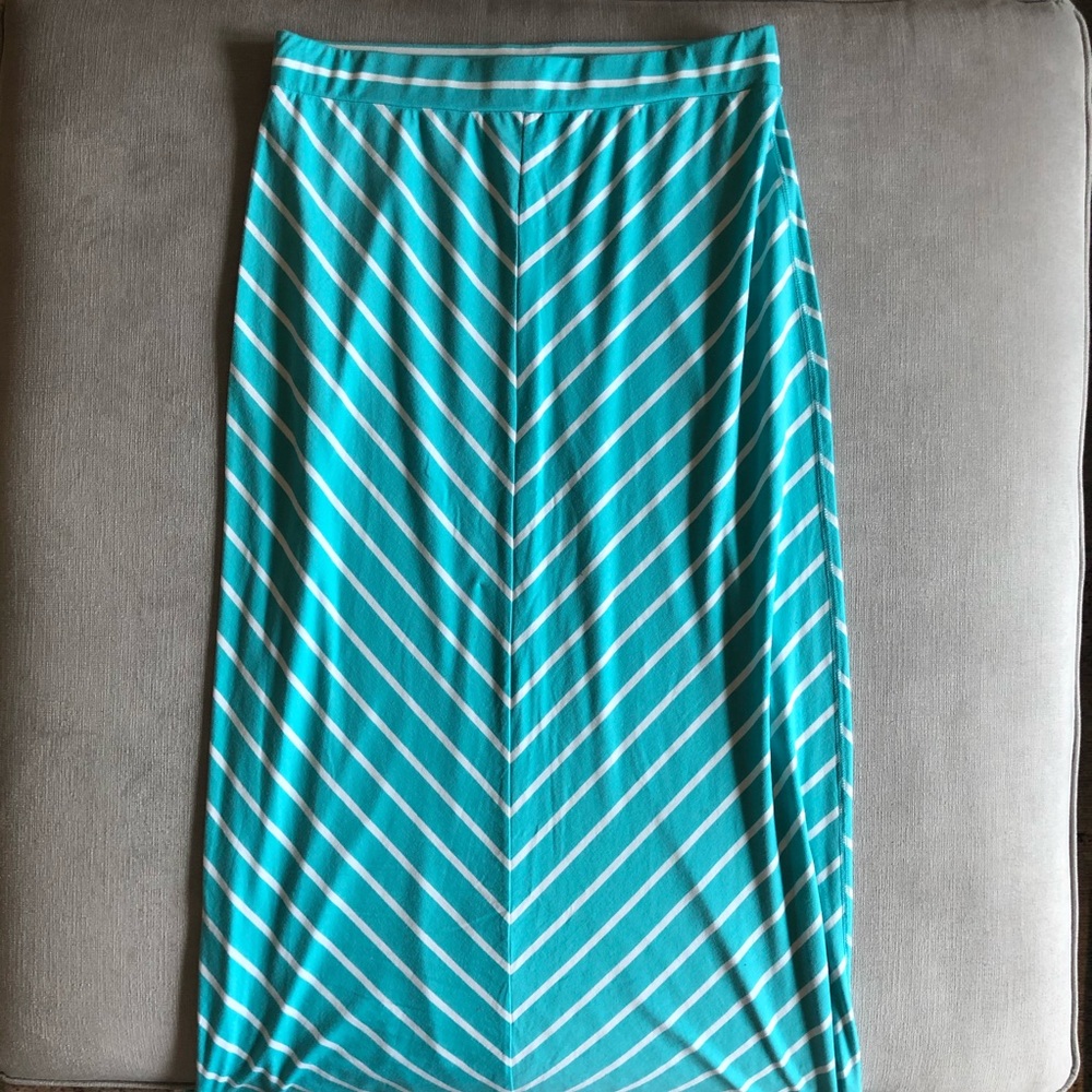 Teal & White Striped Maxi Skirt